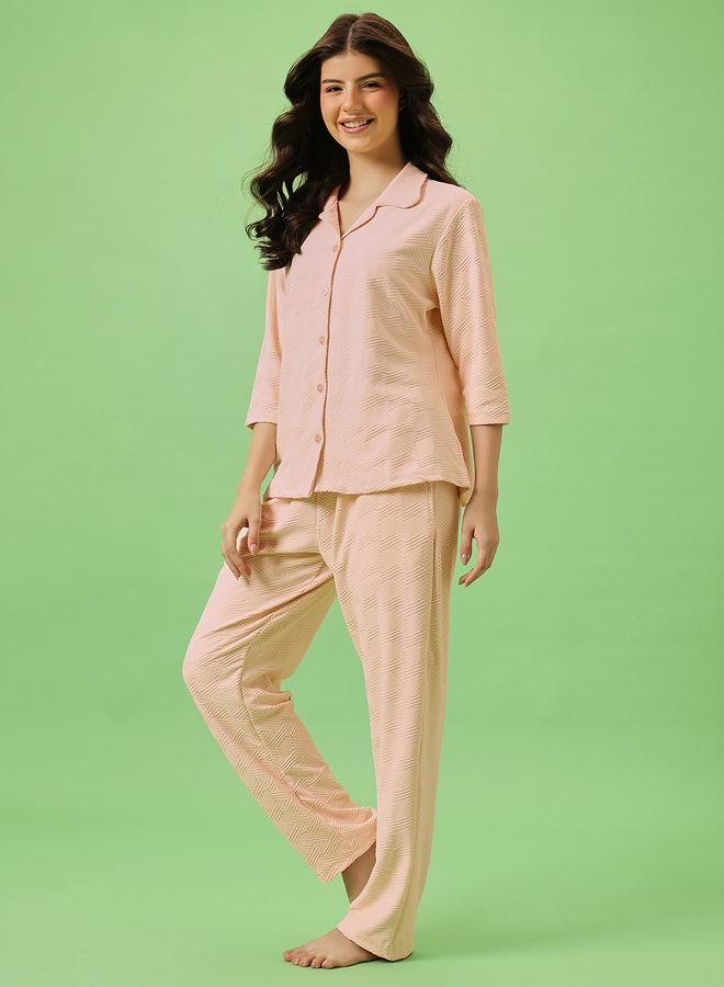 كلوفيا طقم بيجاما من بنطال وبلوزة سادة بأزرار غلق - Image 3